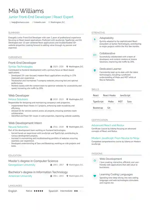 react js chronological resume template